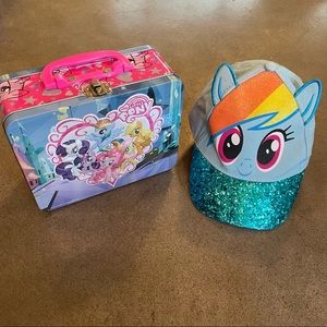 My little pony cap hat and tin lunchbox accessory storage box toddler girls new